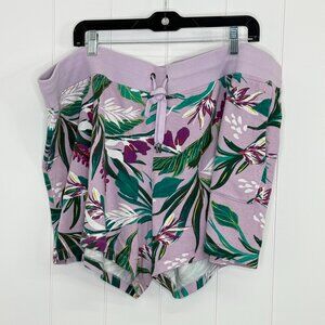 Terra & Sky Tropical Print Shorts Plus Size 3X Purple Hawaiian Lounge Shorts